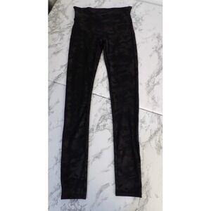 Spanx Ankle Leggings Black Camouflage Mid-Rise Wide Waistband Stretch Size Small